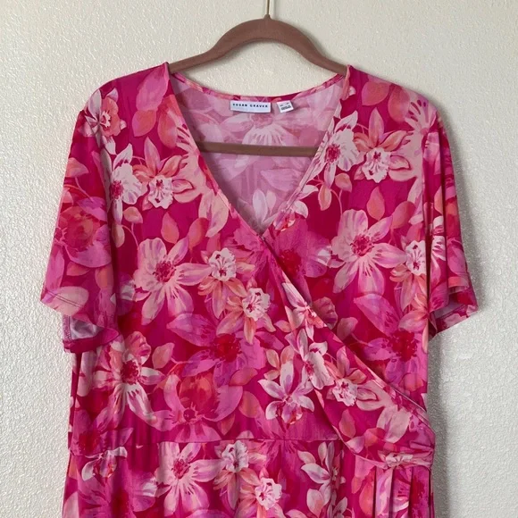 Susan Graver Pink Floral Faux Wrap Dress, XL - Picture 2 of 8